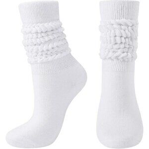 ⚡Women White Imported Cotton Slouch Socks Scrunch Knee High Slouchy Socks